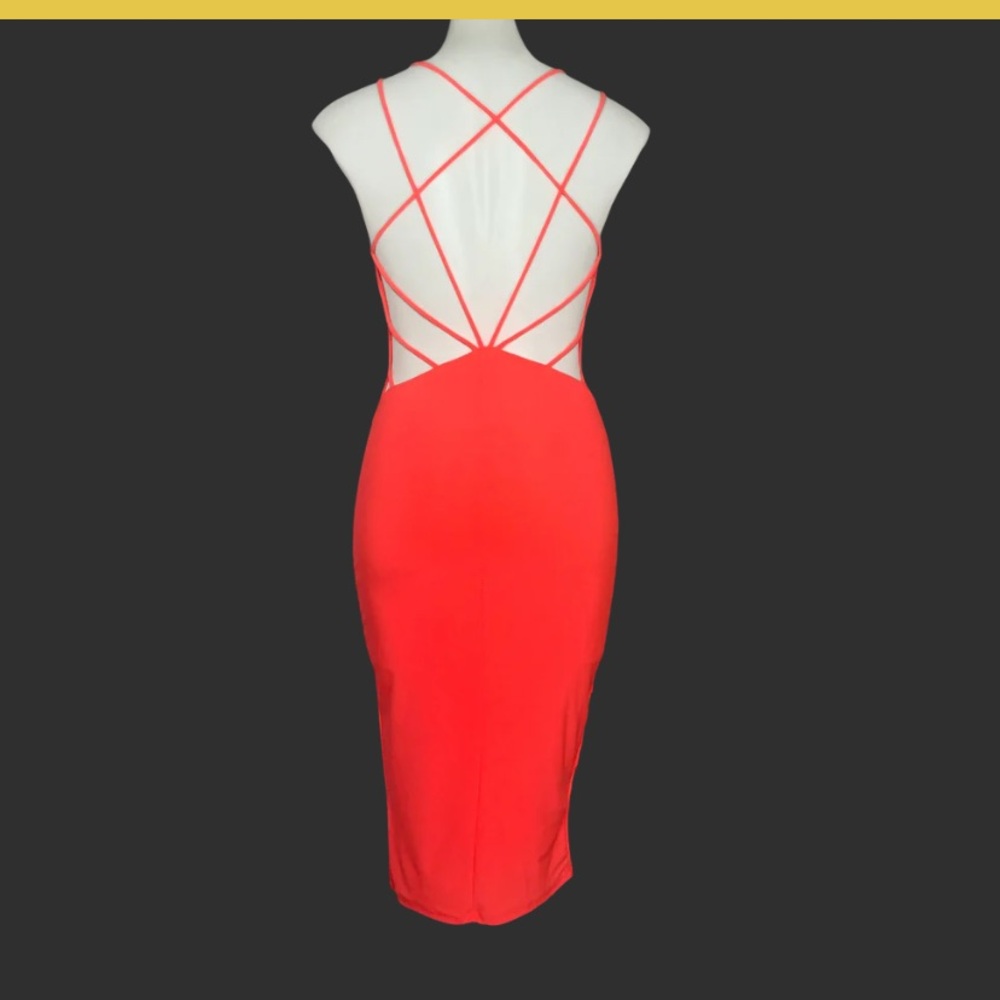 Day & Night Neon Coral Bodycon Strappy Back Dress - Size Small